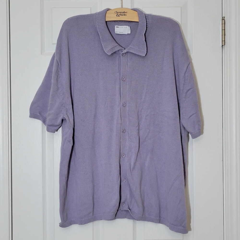 Men's Asos Design Cotton Lavender Purple Knit Shirt Sleeve Button Down Size XL
